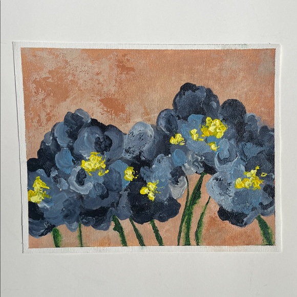 Abstract Floral Painting in Blue and Yellow - Picture 1 of 3